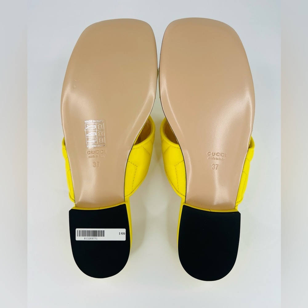 Gucci Marmont Double G Chevron GG Logo Yellow Thong Flat Sandals Size EU 37 - Picture 7 of 11